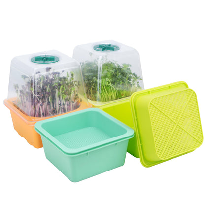 Microgreen Growing Trays, 5" x 5" Sprouting Tray with Humidity Dome, 1.2 mm Small Mesh Holes, BPA Free, Sprouter Kit for Growing Mirco Seeds, Like Broccoli, Alfalfa, Radish, Clover - 4 Pack | Colorful