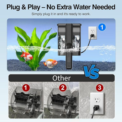 Hang On Back Aquarium Filter Up 20 Gallons Fish Tanks, 3-Stage Multi-Stage Filtration with Surface Skimmer, Ultra Quiet HOB Power Waterfall Filter for Freshwater