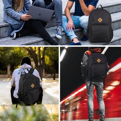 KEOFID Travel backpack for Men and Women, Anti Theft Laptop Backpack with USB Charging Port for Work, Large Bag for College, Carry-on Backpack with Luggage Strap, Water Resistent(Black)