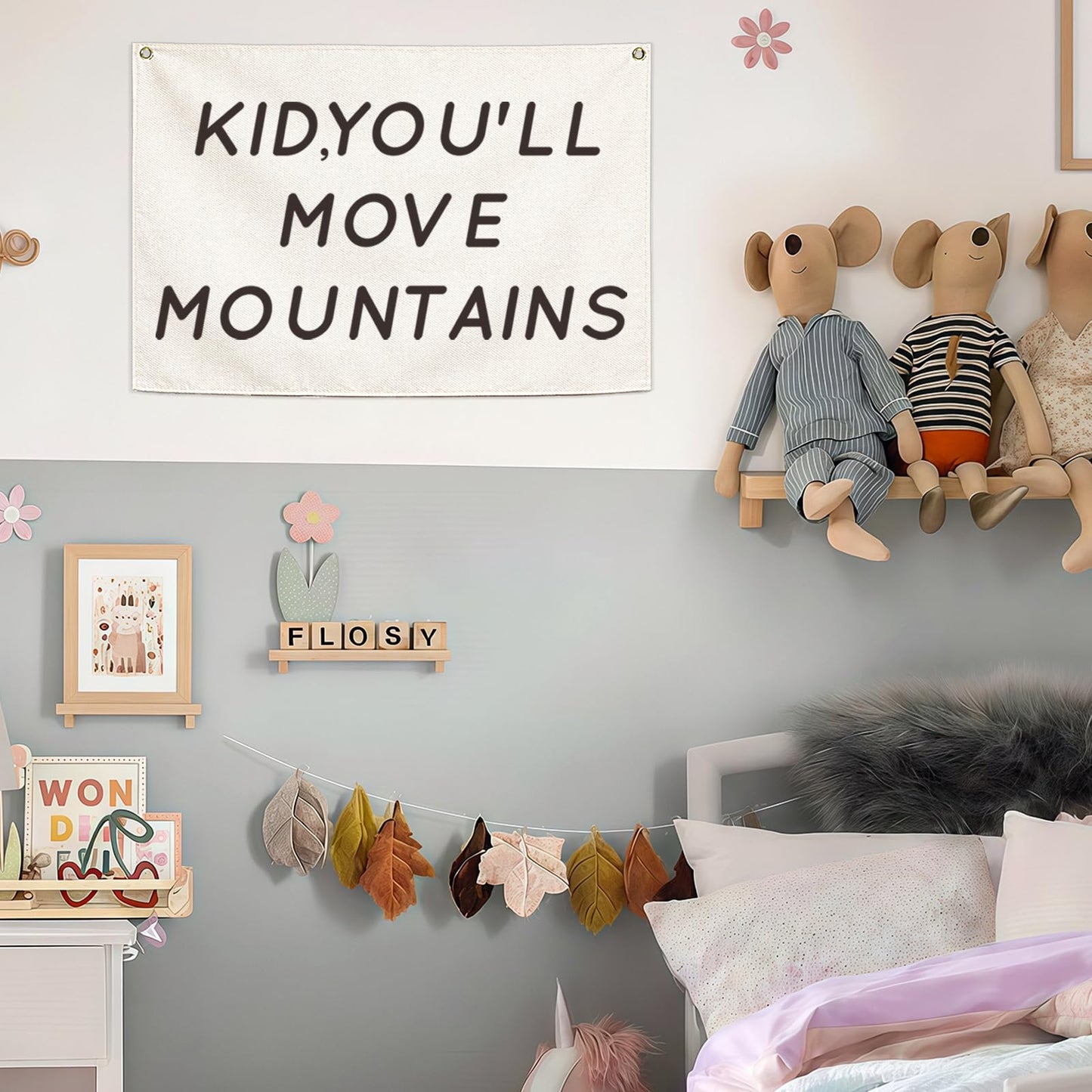 You’ll Move Mountains Nursery Banner-Hanging Rectangular Canvas Flag Poster Wall Art Decor for Kids Boy Girl,Bedroom Playroom Door Decoration,Christmas Gift 28.5"L×20"W