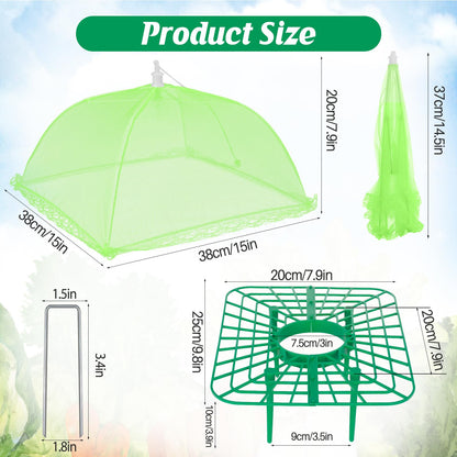 NODMIPNS 4 Sets Strawberry Plant Support with Mesh Cover - Square Gardening Frame, Animal Barrier, Iron Stakes & Storage Bag for Healthy Strawberries, Tomatoes, Veggies (Green) (4 pcs)