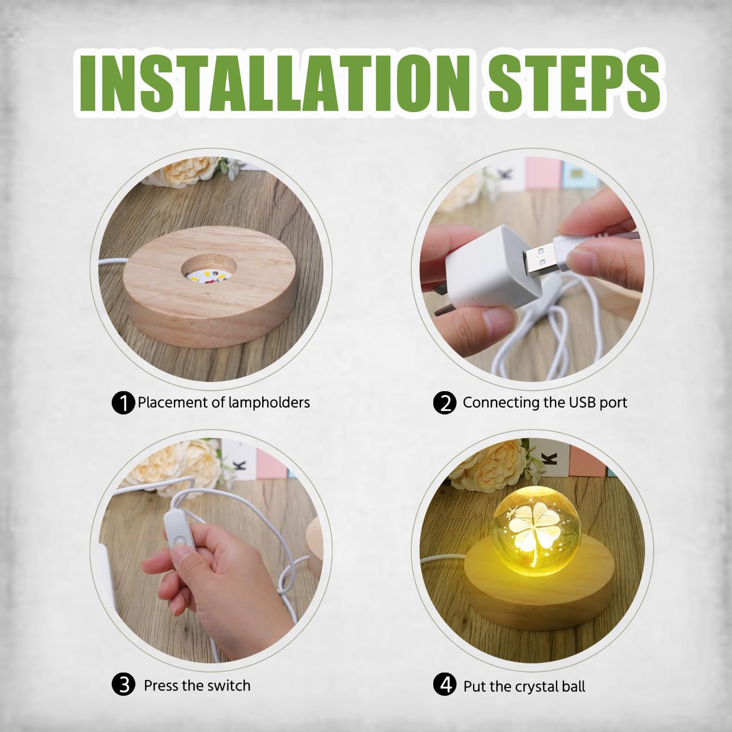 Olutacot 10 Pcs Wooden LED Display Bases Round Wood Display Lighted Bases for Glass Art LED Lighted Display Stand Bases for 3D Crystal Ball Room Office Home Decor