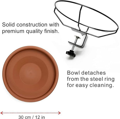 Hanizi Bird Bath Deck Mounted Bowl 12 Inches, Balcony Railing Birdbaths Unheated, Bird Bath Fence Clamp Detachable