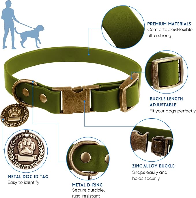 Wisedog Waterproof Dog Collar and Leash Set, XS, Green | Adjustable Puppy Collar, Cute Tag, 4FT Dog Leash, Includes Poop Bag, For Small Medium Large Dogs