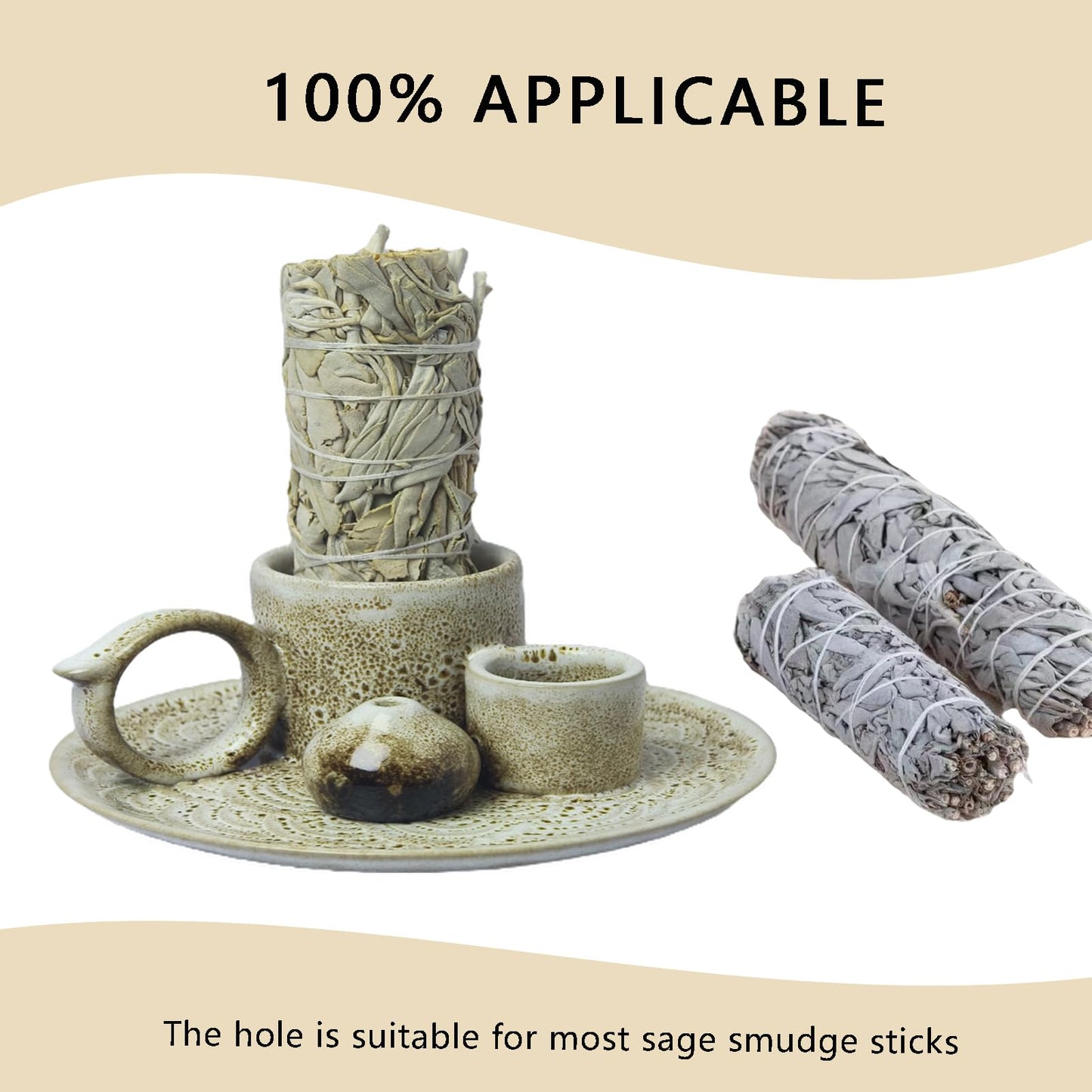 Fyedroed 4 in 1 Incense Burner Holder for Sticks, Palo Santo Sticks Holder, Candle and Sage Holder for Burning Ceramic Ash Catcher Tray for Meditation Yoga Room Home Decor (Gray)