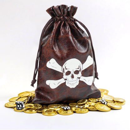 Jopffol 12 Pcs Pirate Loot Bags Goodie Bag with Drawstring,Faux Cow Skin Pirate Treasure Bags for Birthday Party Favors Supplies,Dice Bag Accessories for Party Decorations