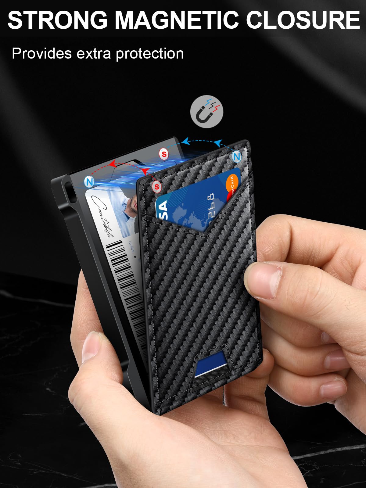 Wallet for Men RFID Wallet with 2 ID Windows & Money Clip, Slim Pop Up Card Holder for 10-12 Cards, Bifold Minimalist Smart Wallet for Front Pocket, Compact Metal Credit Card Holder, Gifts for Men