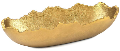 Red Co. 11.5” x 4.5” Elongated Oval Decorative Asymmetrical Torn Textured Metal Centerpiece Tray with Sculpted Edges, Old Gold
