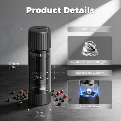 Luvan Pepper Grinder, Sleek Manual Pepper Mill with Stainless Steel Grinding Core, Adjustable Coarseness, Refillable Semi-Transparent Spice Grinder for Kitchen Cooking & Dining