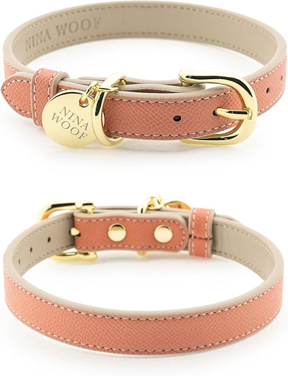 NINA WOOF Rio Vegan Leather Dog Collar - Padded Luxury Dog Collar with Adjustable Buckle - Collar for Dogs, Dog Collar for Small Dogs to Dog Collar for Large Dogs - Color Peach (Large)