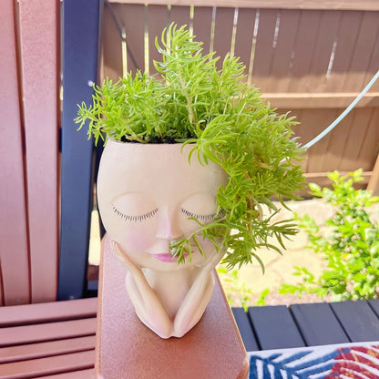 JTZXJJX Face Planters Pots Head,Cute Succulents Plants Planters,Creative Resin Pots with Drainage Hole,Ideal Vase Gifts for Indoor Outdoor Garden Decor
