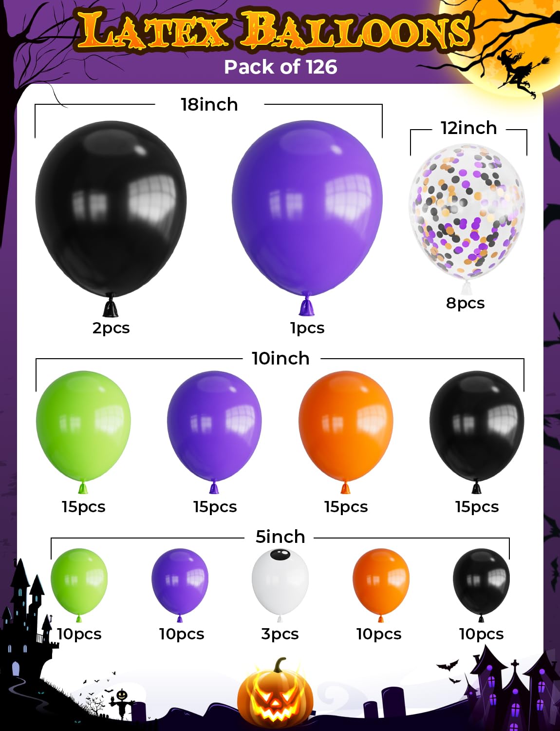 Halloween Balloons Garland Arch Kit,126pcs DIY Halloween Party Balloon With Black,Orange,Purple,Fruit Green,Confetti,Balloons,Boo,Spider,Pumpkin Foil Balloon for HalloweenParty Decorations Indoor