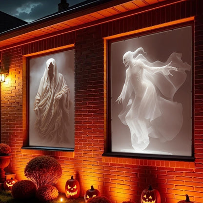 60" x 106" Halloween Holographic Rear Projection Screen, Anti Crease Indoor Projection Double Sided Halloween Window Projector Screen with Mounting Foldable for Halloween Film Night (120Inch)