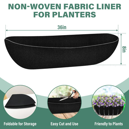 Riare 6 Pack 36 Inch Black Felt Window Box Liners- Fabric Trough Planter Basket Liners Replacement, Non-Woven Hanging Plant Liner for Wall Hanging Basket, Garden Fence Railing (Avoid Bird Nesting)