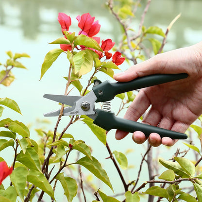 LIVINGO 7.5 Inch Garden Pruning Shears Set, Stainless Steel Straight & Curved Blades with Spring Lock, Hand Pruners for Trimming Plants, Flowers, Herbs and Small Branches