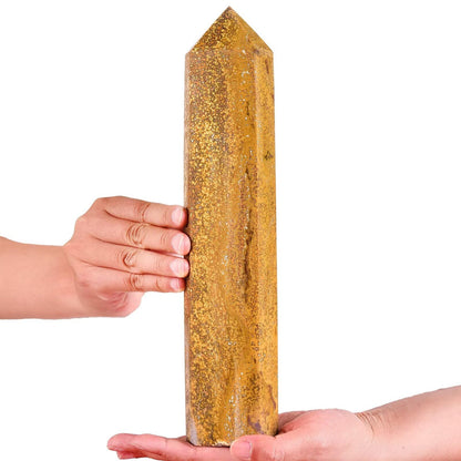 AMOYSTONE Large Yellow Ocean Jasper Stone Wand Healing Crystal Obelisk Tower 6 Faceted Column Reiki Chakra Meditation Therapy 3.5-4.0 LBS
