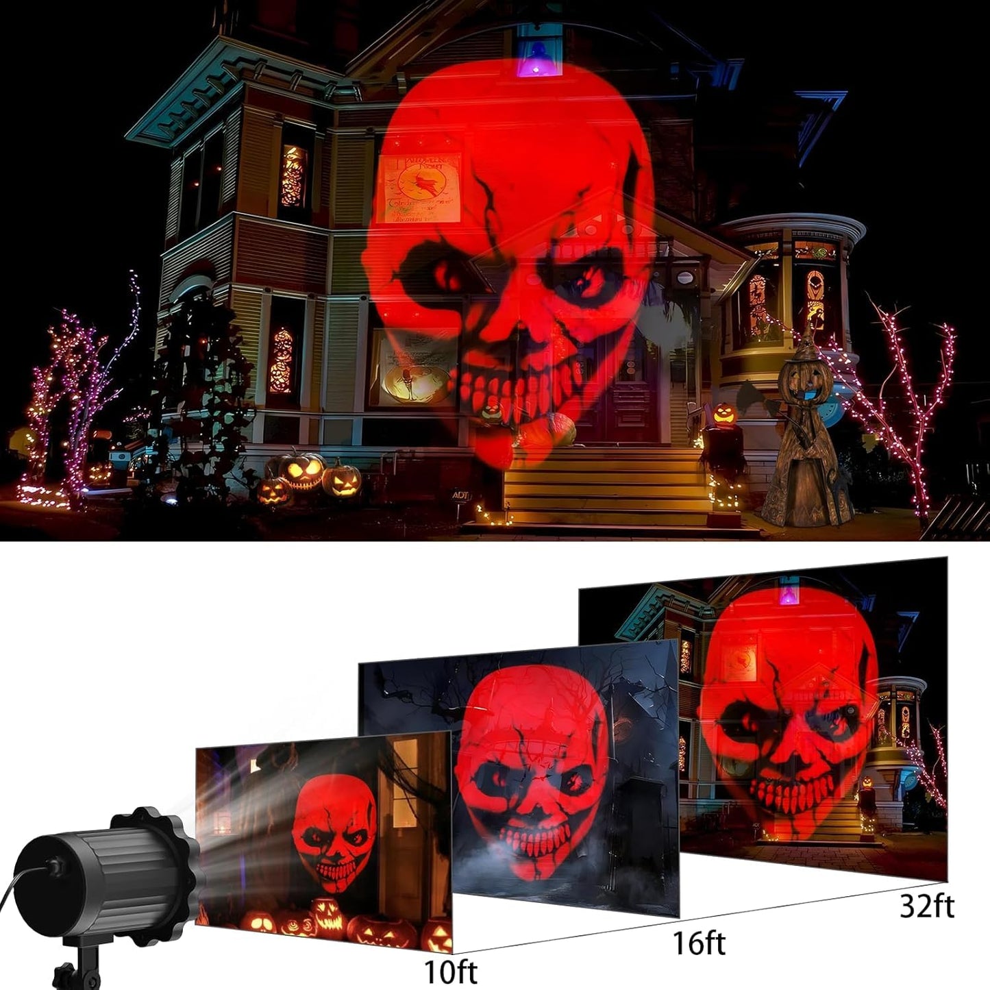 Halloween Decorations Outdoor Indoor - 3D Dynamic Red Halloween Projector Lights,Waterproof Holiday Light for Window,Ground