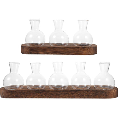 Toyvian Glass Plant Vase Set with Wooden Base, Hydroponic Terrarium for Indoor Greenery, Desktop Decorative Flower Vases for Office and Living Room (3 Bottles + 5 Bottles)