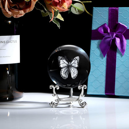 MAIBAOTA 3D Crystal Butterfly Gifts for Women Butterfly Figurines 60mm Glass Laser Ball Paperweight with Stand Glass Sphere