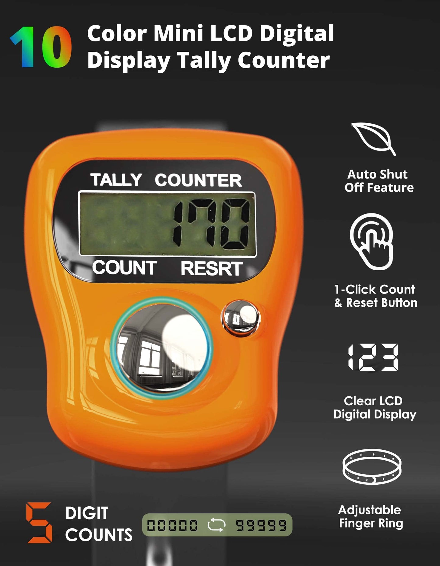 KTRIO Pack of 10 Colors Electronic Finger Counter, Mini LCD Digital Display Tally Counter 5-Digit Number Count Clicker, Counters Clickers for Knitting, Crochet, Coaching, Lap, Golf, Toddler & Fidget
