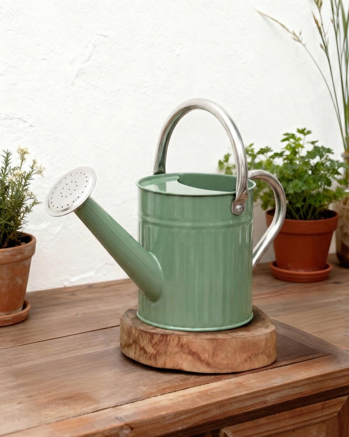Bamworld Watering Can for Indoor Outdoor Plant Metal Watering Can with Removable Spout Embossd Design Plant Watering Devices Stainless Steel 1/2 Gallon Watering Cans Home & Garden Décor Creamy Green