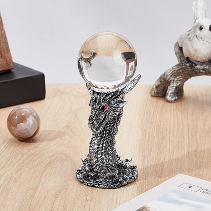 PH PandaHall Dragon Head Crystal Ball Stand Resin Orb Holder Base Crystal Ball Holder Sphere Stand Holder for 40~60mm Sphere Photography Props Room Home Table Decoration, Silver