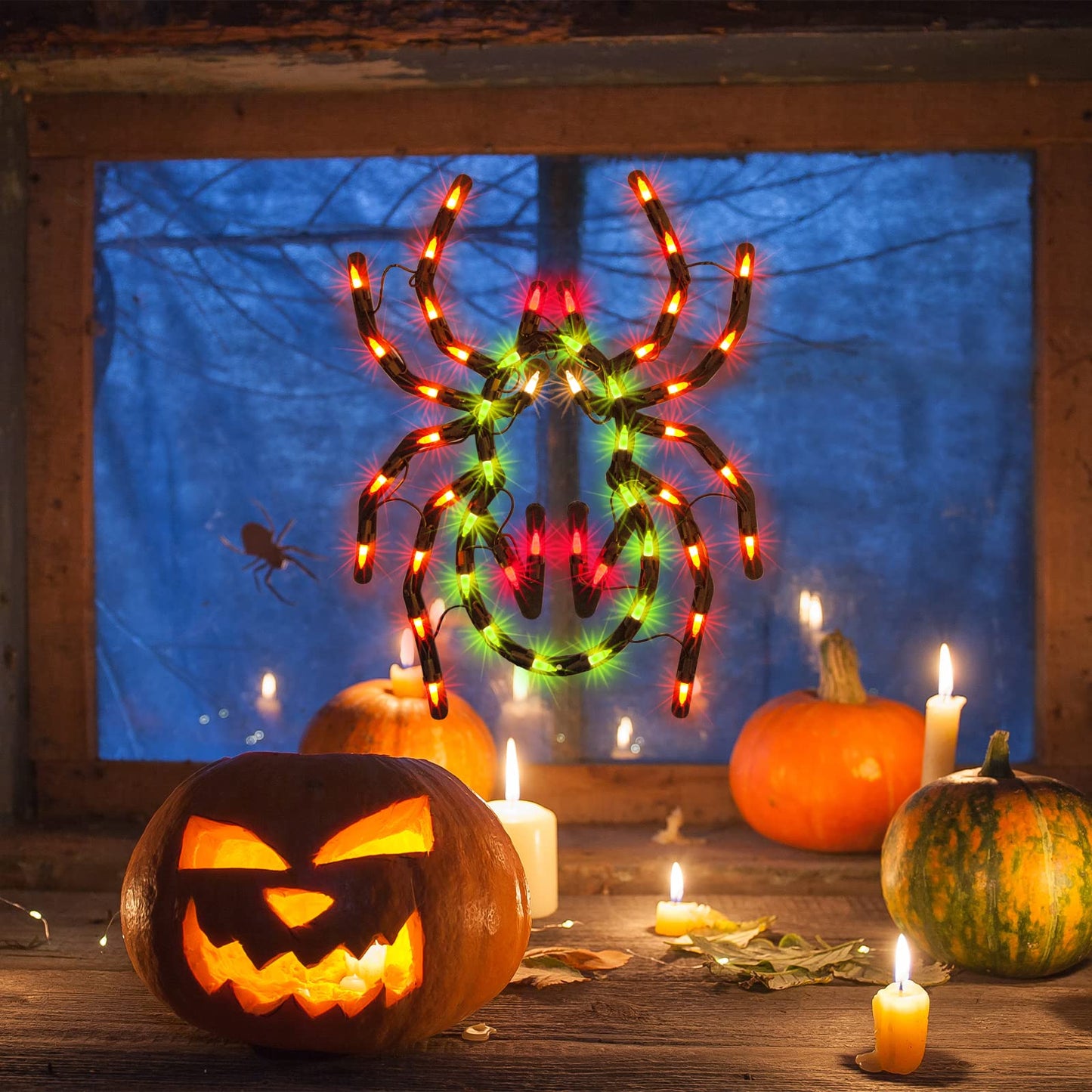 JUSTPRO 12.8" Lighted Spider Halloween Window Silhouette Decoration,Halloween Lighted Window Decoration,Hanging Light Up Holiday Ornament(Spider Light)