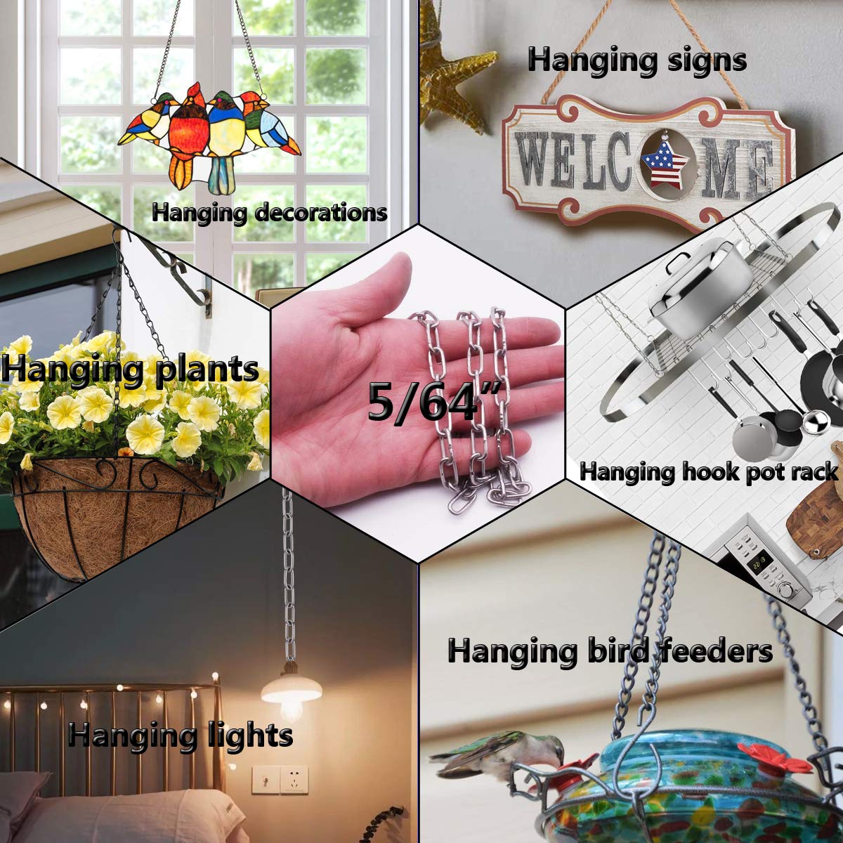 Stainless Steel Link Chain, 304 Stainless Steel Link Proof Coil Chain Heavy Duty Chains Hanging Safety Chain for Swing Plants Anti-Theft