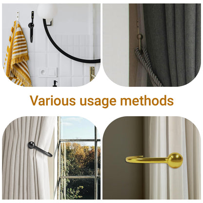 Gripebao 4 Pack Curtain Drapery Holdbacks, Curtain Pull Backs Wall Mount, Metal Tieback Hooks, Window Treatment Holdbacks, Decorative Curtain Holders for Wall, Curtain Tie Backs Side Hooks, Gold