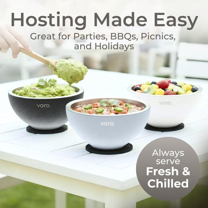 Vora 18oz Dip Chiller Bowl | Iced Grey Stainless Steel Chilled Dip Bowl for Dips, Guacamole, Hummus, Salsa | Insulated Serving Dishes with Easiest Water Fill & Refillable Chamber