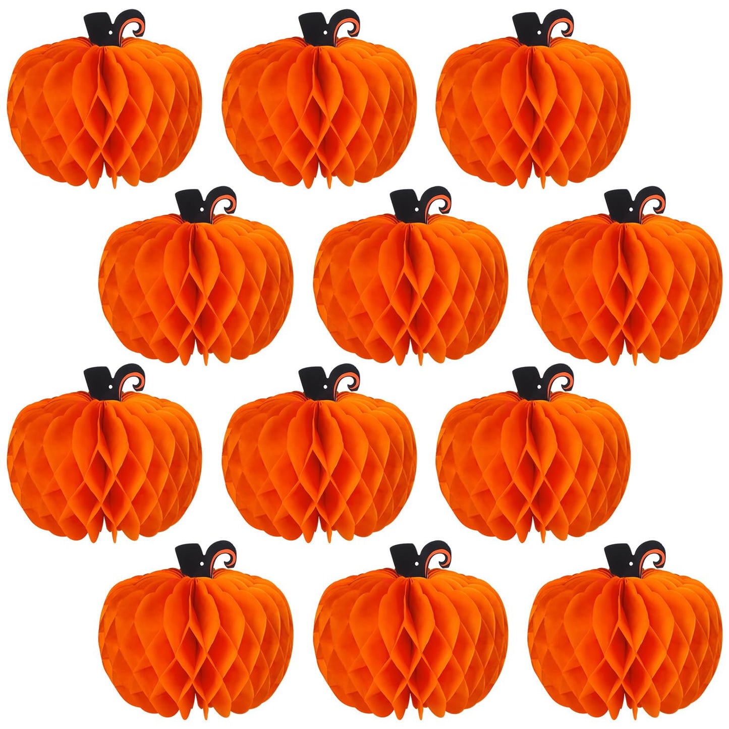 12 Pcs Fall Pumpkin Honeycomb Paper Decorations, Thanksgiving Pumpkins Table Centerpieces Hanging Pumpkin Honeycomb Tissue Balls for Halloween Thanksgiving Harvest Party Decor