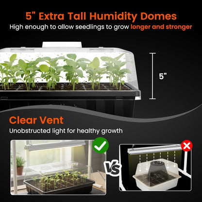SOLIGT [Thick Plastic] 3-Set Strong Seed Starter Trays with 5" Humidity Domes for Seed Starting, Germination, Seedling Propagation & Plant Growing, Holds 144 Cells in Total