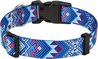 MarukoPet Dog Collar and Leash Set, Adjustable for Small Medium Large Dogs Puppy, Cute Design with Bohemia Floral Tribal Geometric Patterns Boys Girls Dog Collar(Blue Ethnic Style Set,M)