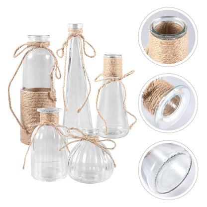 NUOBESTY 5pcs Glass Flower Vases Set with Rope Design, Decorative Plant Terrarium and Flower Arrangement Containers for Home Décor and Table Display