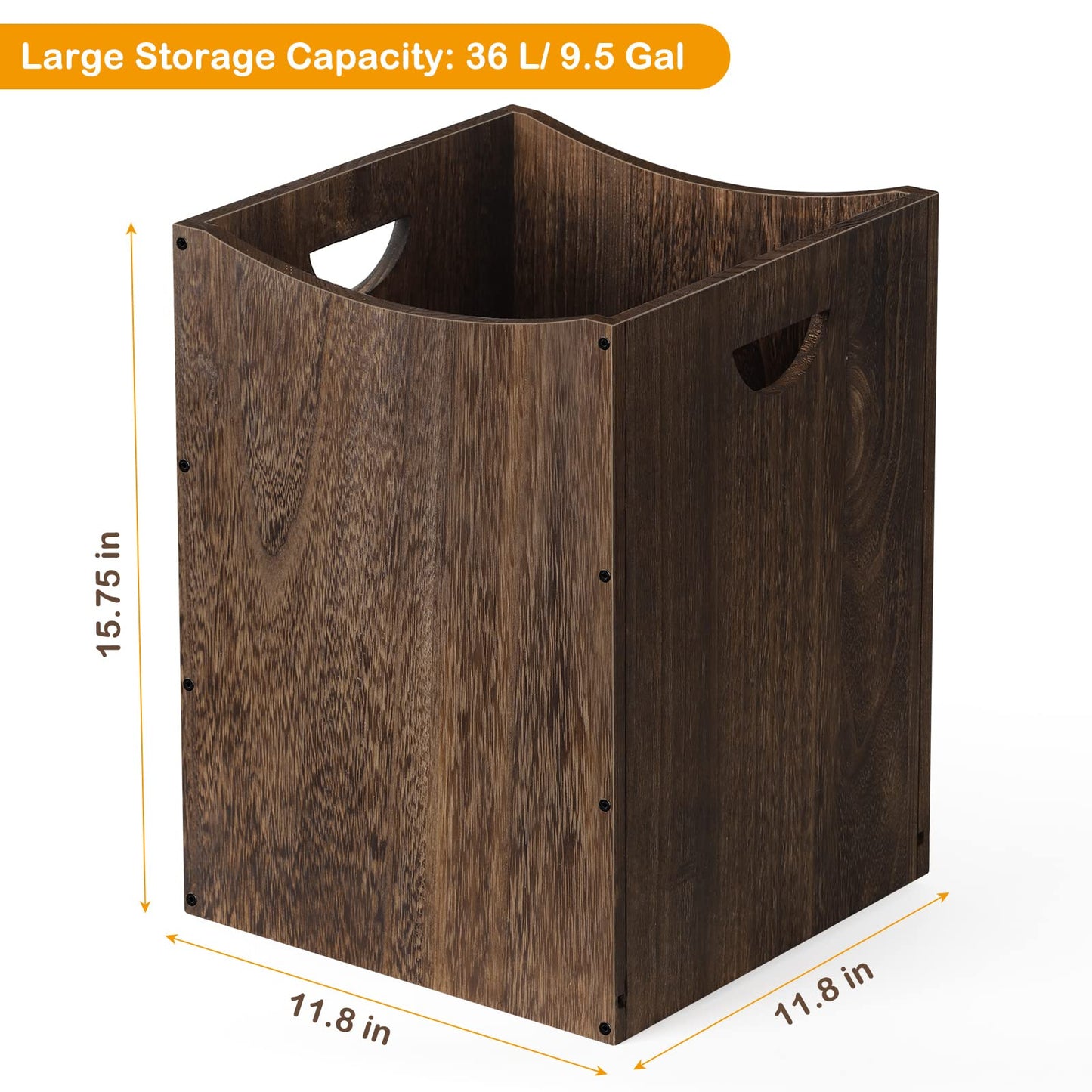 smusei Wood Trash Can 9.5 Gallon Waste Basket Bin Rustic Farmhouse Large Kitchen Garbage Can for Bedroom Living Room Bathroom Office, Rustic Brown