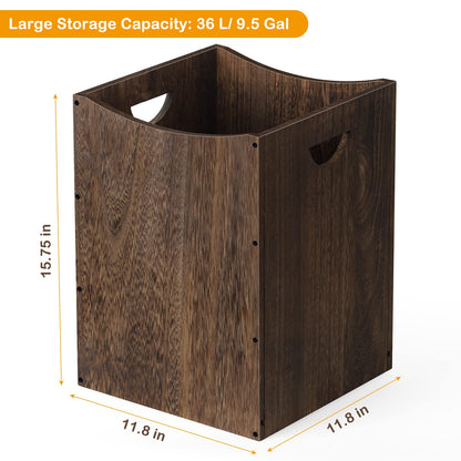 smusei Wood Trash Can 9.5 Gallon Waste Basket Bin Rustic Farmhouse Large Kitchen Garbage Can for Bedroom Living Room Bathroom Office, Rustic Brown