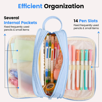Sooez High Capacity Pencil Case, Soft Corduroy Pencil Pouch with 4 Compartments, Multiple Pockets, Large Pencil Bag with Sturdy Zipper, Cute Pencil Case Pouch Organizer for Student Teen Girls, Beige