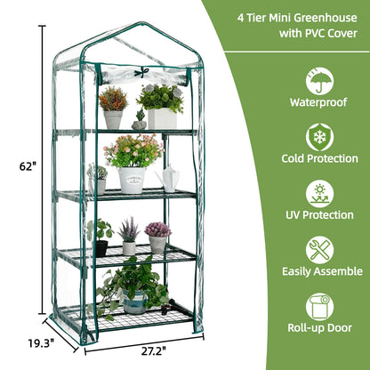 Kelived Mini Greenhouse for Indoor Outdoor, Small Plants Green House with 4 Tier Shelves, Portable Plastic Greenhouses with Transparent PVC Cover for Garden Backyard Patio Balcony Porch