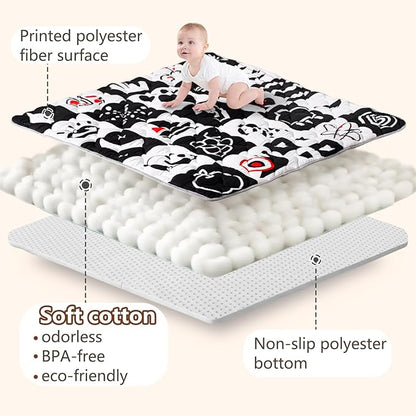 Baby Play Mats for Floor, Upgraded Thick Soft 50x50 Playpen Mat, Anti-Slip Bottom, Foldable and Machine Washable Playmat for Babies and Toddlers Infants(High Contrast)