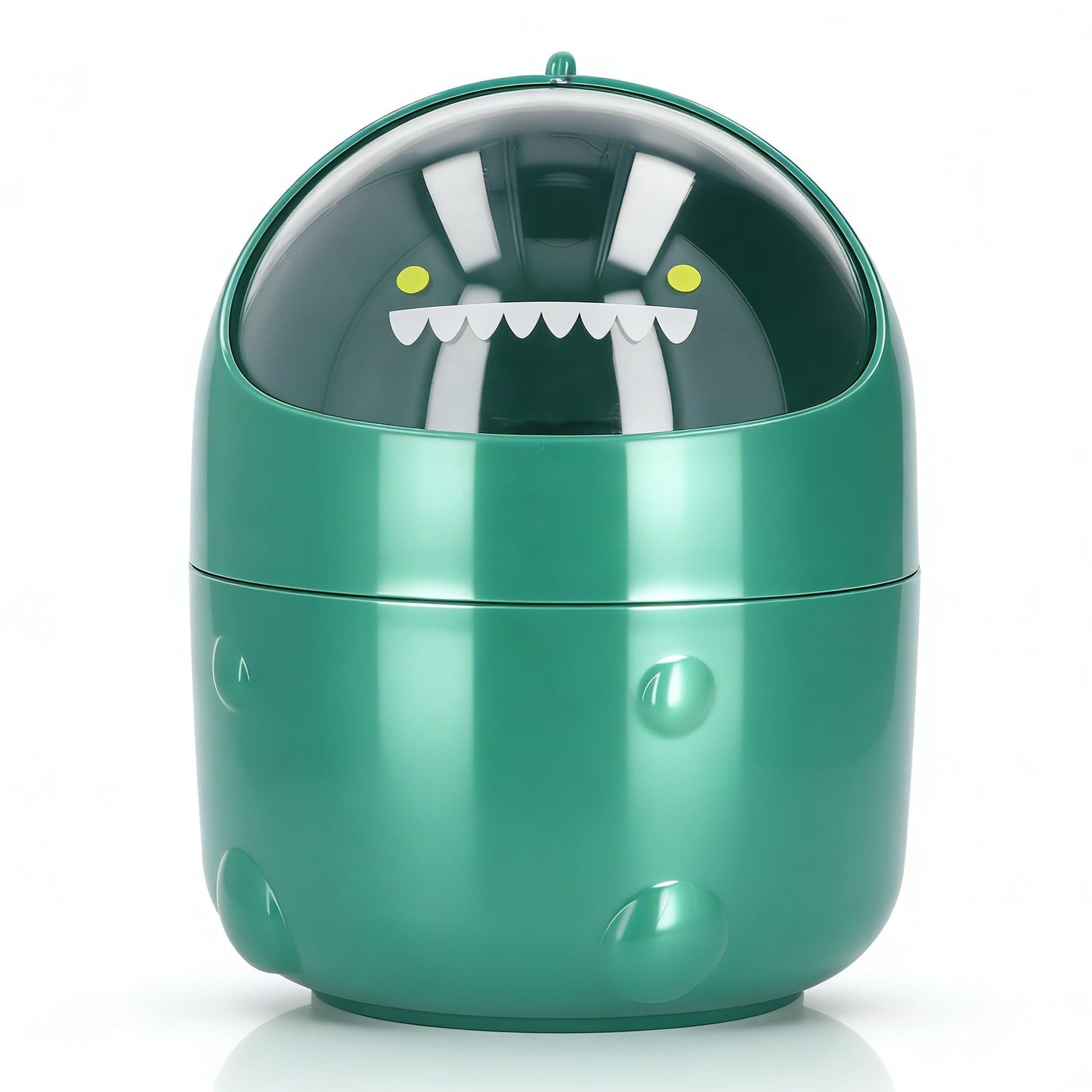 Zunate Mini Desktop Trash Can, Cute Baby Dinosaur Removable Small Garbage Can, Tiny Plastic Trash Bin with Lid/Nonslip Bottom, for Bathroom/Office/Kitchen/Desk/Coffee (Green Baby Dinosaur)