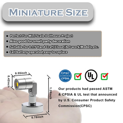 Suzeyar Metal Miniature LED Light,Tiny Spot Lights with Magnet Base,Battery Operated LED Lights,Wireless Miniature Spot Light for Artwork Painting,Jewelry Showcase,DIY Hand Craft (Cool White)