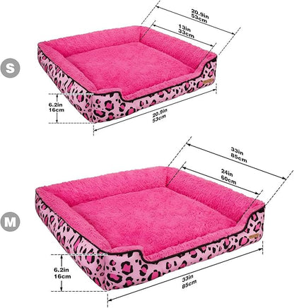 Rectangle Washable Dog Bed for Large, Medium & Small Dogs – Soft Calming Puppy Beds, Durable Warm Pet Sofa with Non-Slip Bottom for Indoor Use.Pink S Size (18.9"x18.9"x6.3")