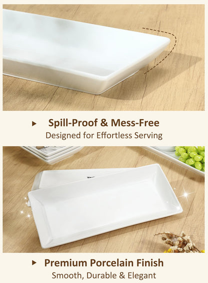Yedio 14” White Porcelain Serving Platters, Elegant Large Rectangular Plates Trays for Dinner Parties, Appetizers, Sushi, Desserts & More, Microwave & Dishwasher Safe, Set of 4