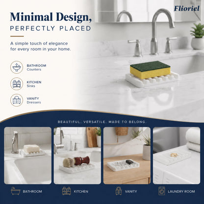 Flioriel White Ceramic Soap Dish, Self Draining Soap Holder for Shower & Bathroom Sink, Porcelain Soap Tray with Anti-Slip Silicone Pads, Easy to Clean & Keep Soap Dry, Modern Minimalist (White)