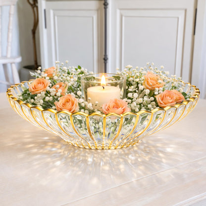 Yiyiring Gold Large Decorative Bowl 11'' Hand-painted Ruffle Decorative Bowl Glass Fruit Bowls Crystal Key Bowls Modern for Counter Home Decoration Table Centerpiece Kitchen Dining Room(Flat)