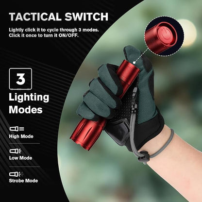 RECHOO LED Flashlight 2 Pack Red, Tactical Flashlights High Lumens with 3 Modes, Pocket Small Flash Light, Waterproof Zoomable Flashlights for Home Emergency, Camping Essentials (Battery Included)