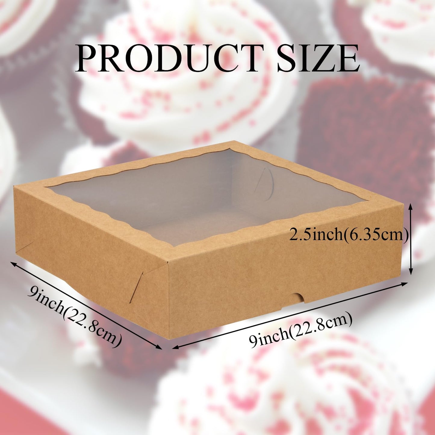 ROSPAKTEK Brown Bakery Boxes with Window (12pcs, 9x9x2.5 Inch) for Christmas: Ideal for Pie, Cookies, Chocolate Covered Strawberries, Breakable Heart & Charcuterie