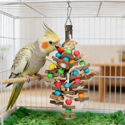 Bird Toys Chewing Toy Multicolored Wooden Blocks Parrot Cage Bite Toy for Budgerigar Cockatiel Macaws Small and Medium Birds