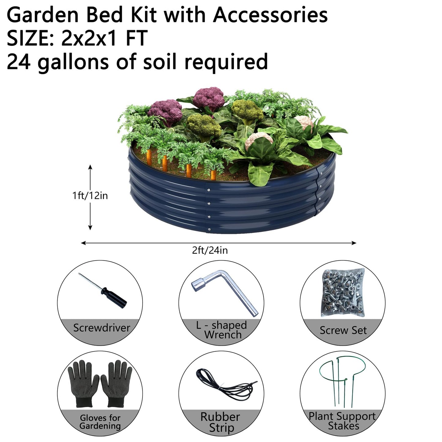 ZFHgarden Galvanized Metal Planter Round Raised Garden Bed Kit for Gardening Outdoor，2x2x1ft Grow Garden Box Raised Flower Bed，Round Galvanized Planter Outdoor Metal Fire Pit Ring