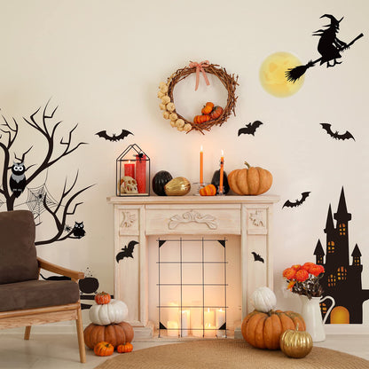TaoBary 4 Sheet Halloween Window Decals Clings Decor Window Stickers Double Side Clings Decals for Party Decoration with Bat, Witch, Spider, Pumpkin for Halloween Spooky Holiday Fall Party Home Decor